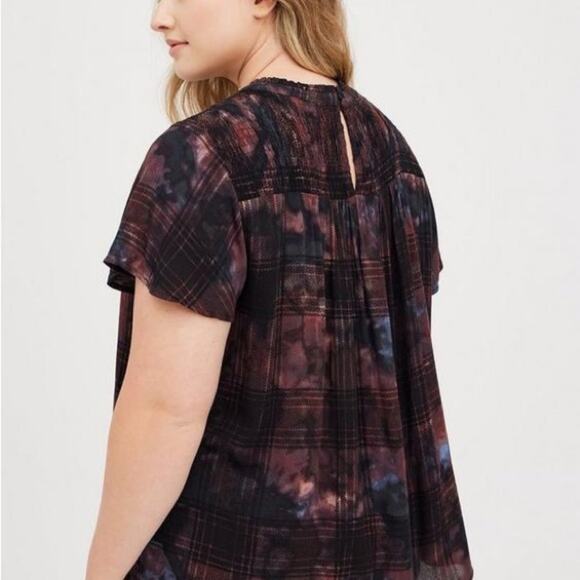 Torrid Tye Dye Crinkle Gauze Smocked Flutter Sleeve Top 00 Size M 10 - Picture 7 of 8